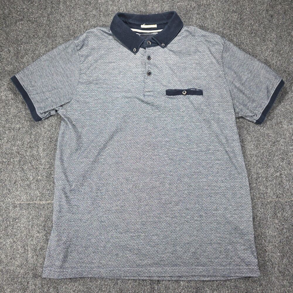 Denim & Flower By Ricky Singh, Men's Polo Shirt, Large, Blue Button Down, Pocket